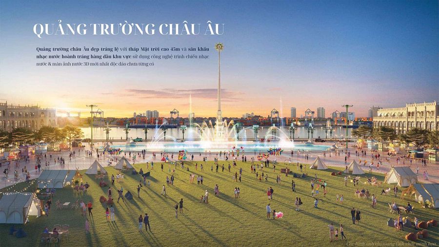 Quảng trường châu Âu và tháp Mặt Trời cao 45 m — Vinhomes Royal Island