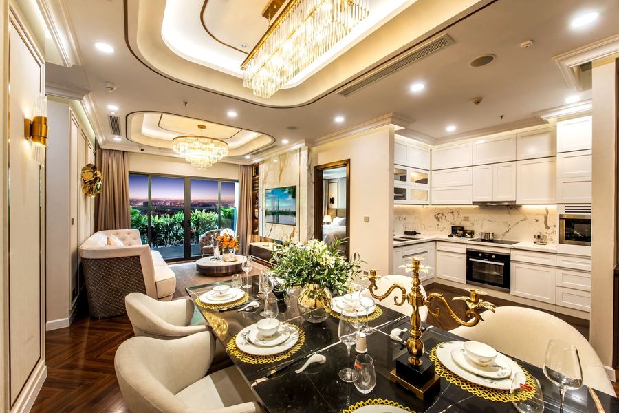 Không gian khách - bếp liên thông view thành phố — Diamond Crown Hải Phòng