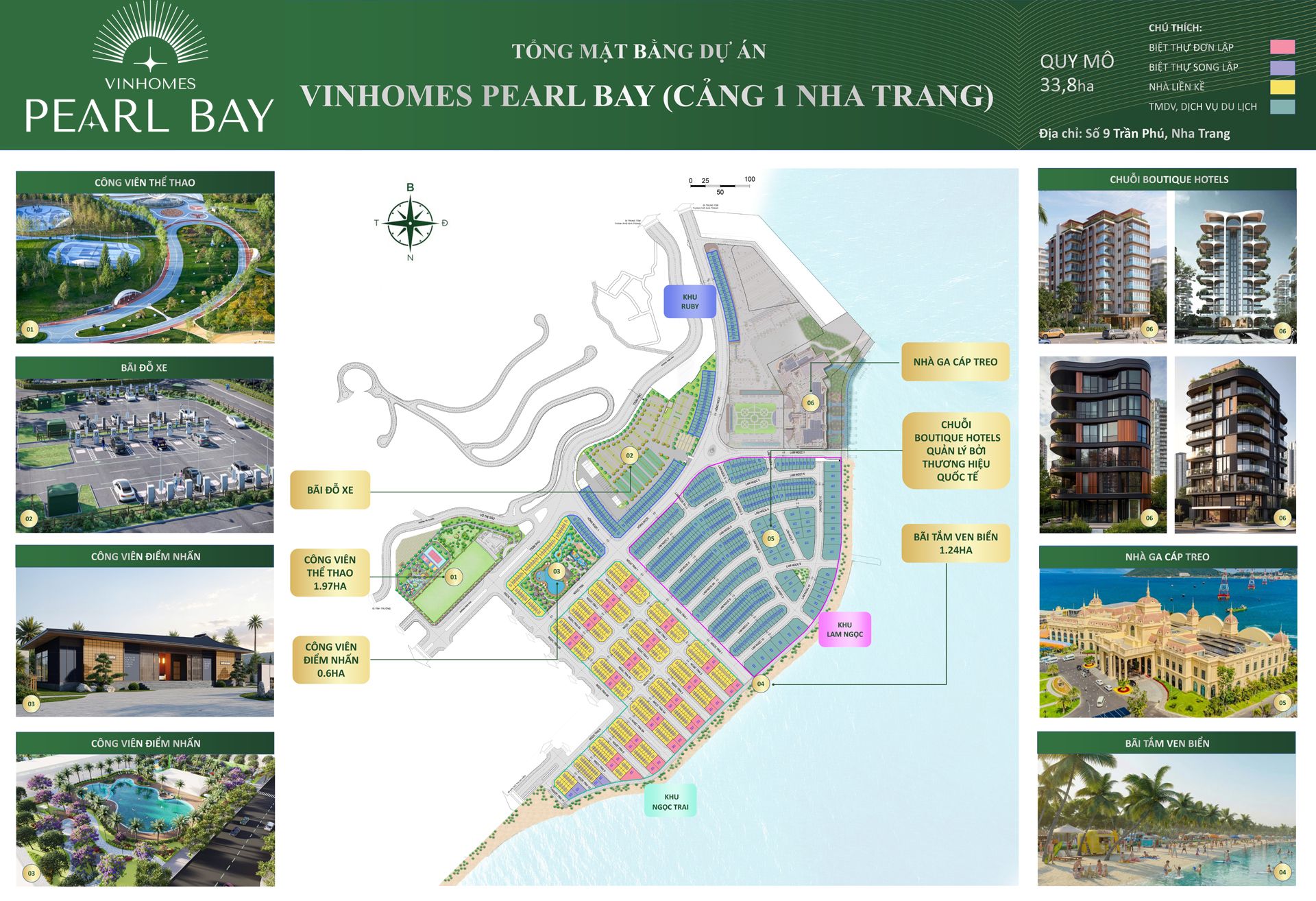 Mặt bằng tổng thể Vinhomes Pearl Bay với ba phân khu Ngọc Trai, Lam Ngọc và Ruby